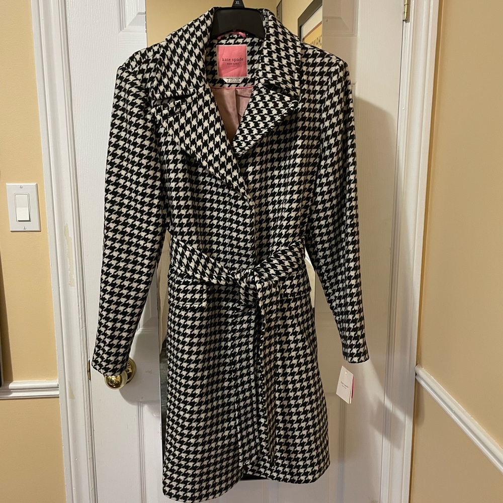 NWT kate spade Houndstooth Wool Blend Walker Coat